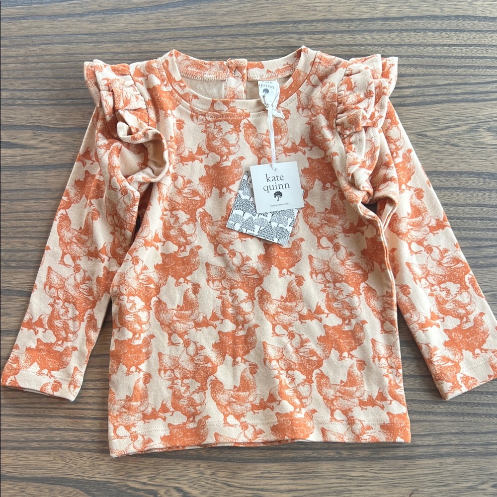 Kate Quinn Orange Chicken Ruffle Long Sleeve Kids Top